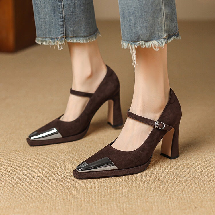 Sarah Express Retro Square Toe Mary Jane Heels