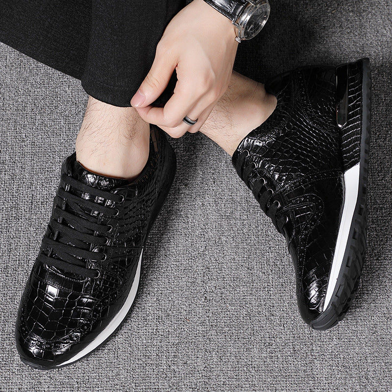 Sarah Express Men's Retro Crocodile Pattern Lace-Up Sneakers