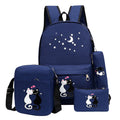 Sarah Express Cartoon Cat Print Canvas Backpack Set Dark Blue