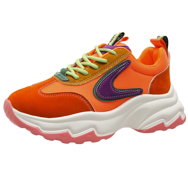 Sarah Express Mixed Color Lace Up Platform Sneakers Orange