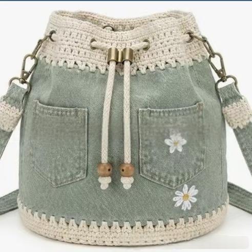 Womens Versatile Retro Denim Patchwork Crochet Bag – product detail alternate view 5