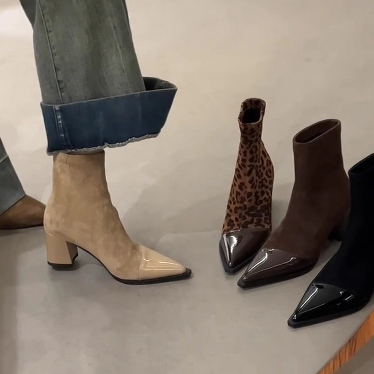 Sarah Express Chunky Heel Pointed Toe Ankle Boots