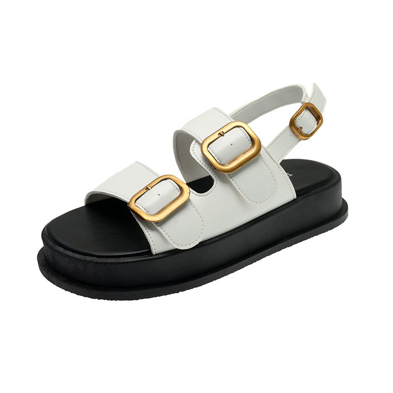 Sarah Express Women's Platform Buckle Casual Sandals White Upgrade