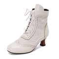 Sarah Express Colorblock Patchwork Lace-Up Ankle Boots White