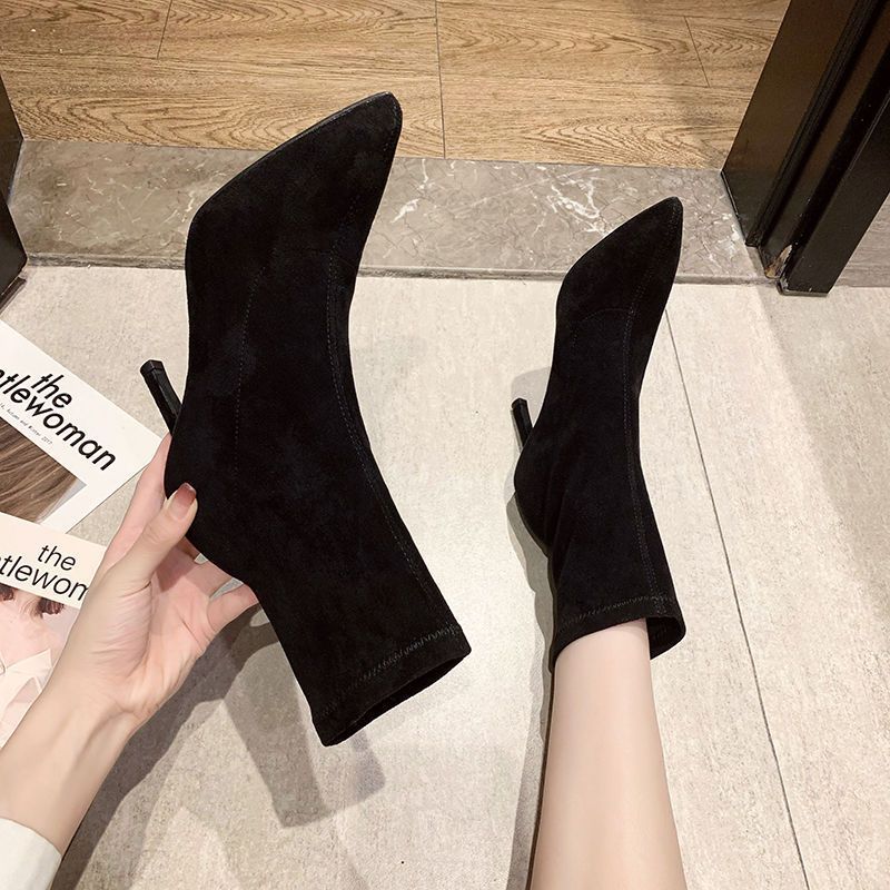 Sarah Express Women's Suede Stiletto Mid-Calf Boots