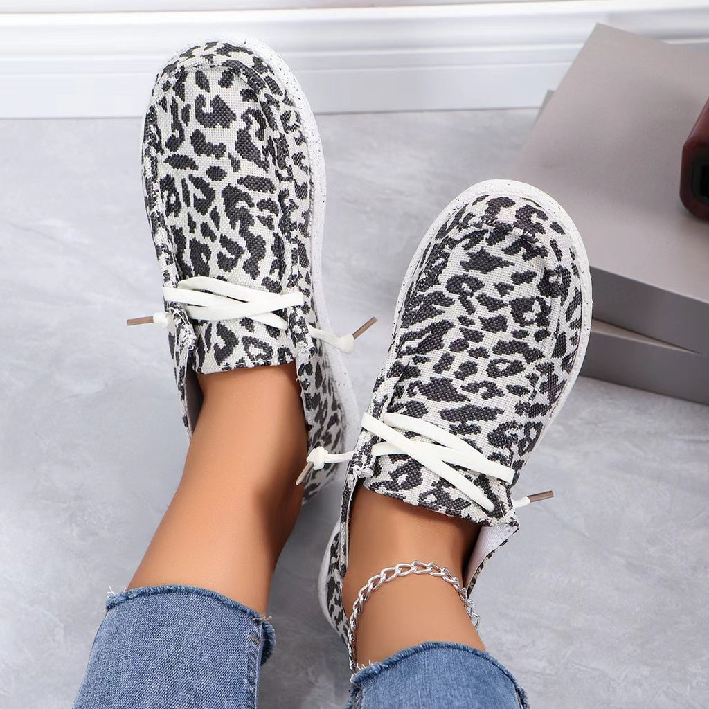 Sarah Express Women's Flyknit Leopard Print Flat Sneakers