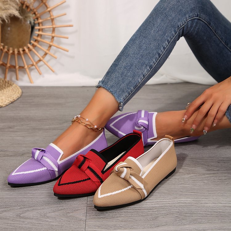 Sarah Express Knitted Mesh Bow-Tie Pointed-Toe Flats