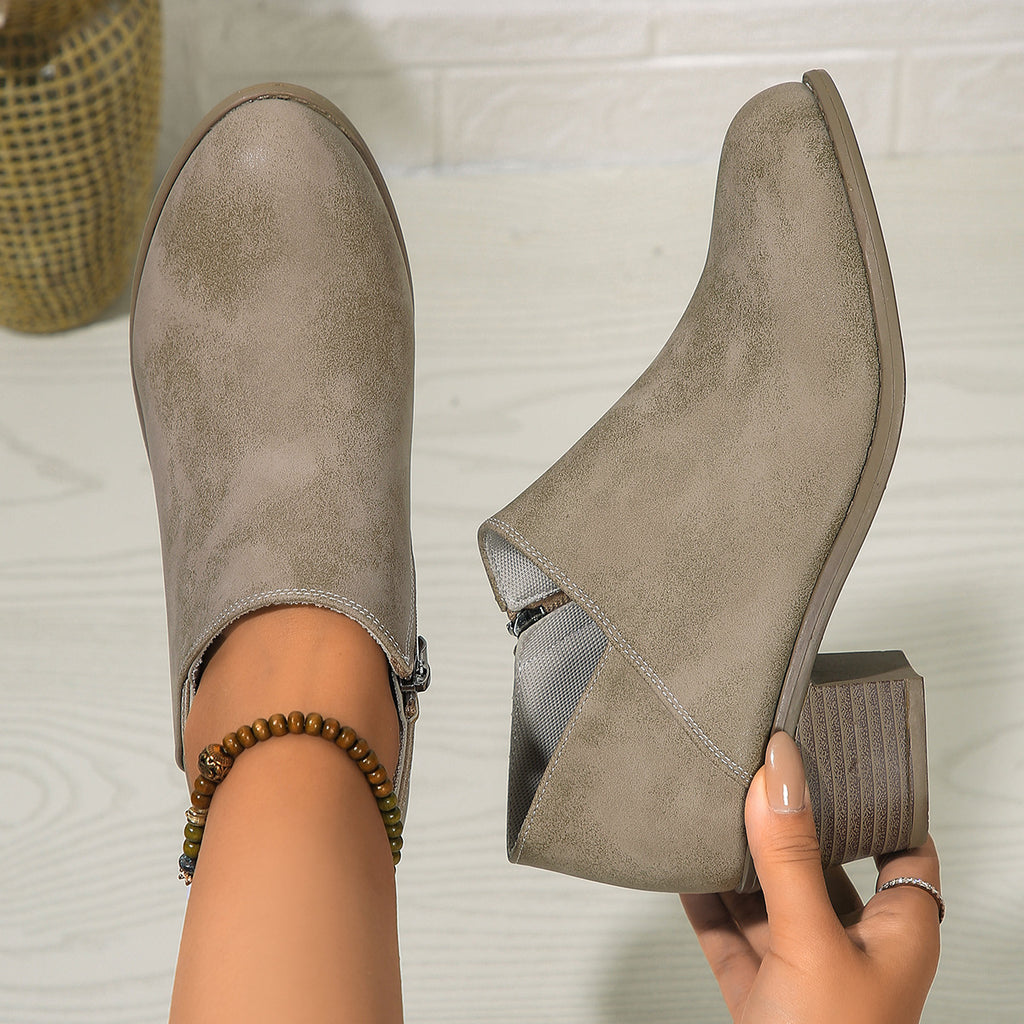 Sarah Express Women's Chunky Heel Round Toe Boots