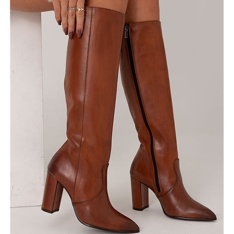 Sarah Express Pointed Toe Chunky Heel Thigh Boots