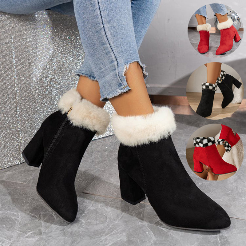 Sarah Express Women's Plaid Suede Square Heel Boots