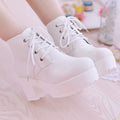 Sarah Express Chunky Heel Lace-Up Ankle Boots White