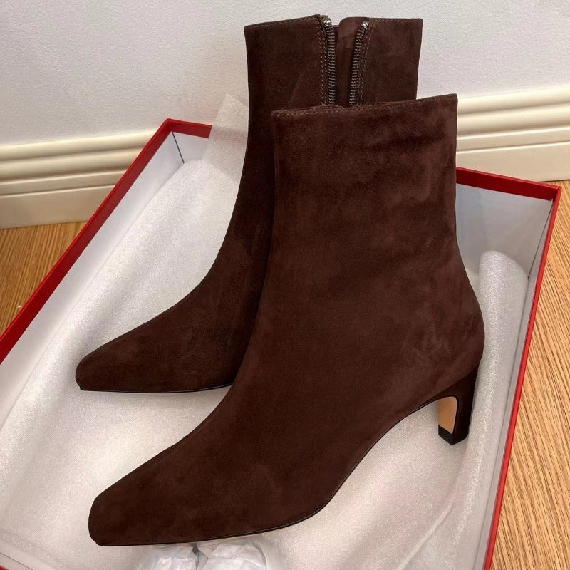 Sarah Express Genuine Leather Wool-Lined Stiletto Snow Boots