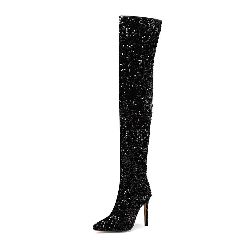 Sarah Express Sequin Over-the-Knee Stiletto Boots