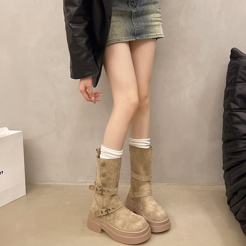Sarah Express Matte Suede Mid-Calf Block Heel Boots