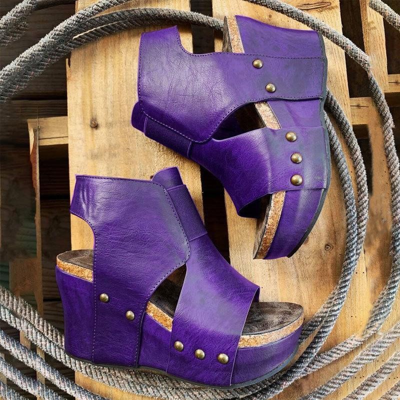Sarah Express Vintage Wedge Heel Open-Toe Sandals Purple
