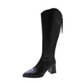 Sarah Express Chunky Heel Pointed Toe Mid-Calf Boots Black