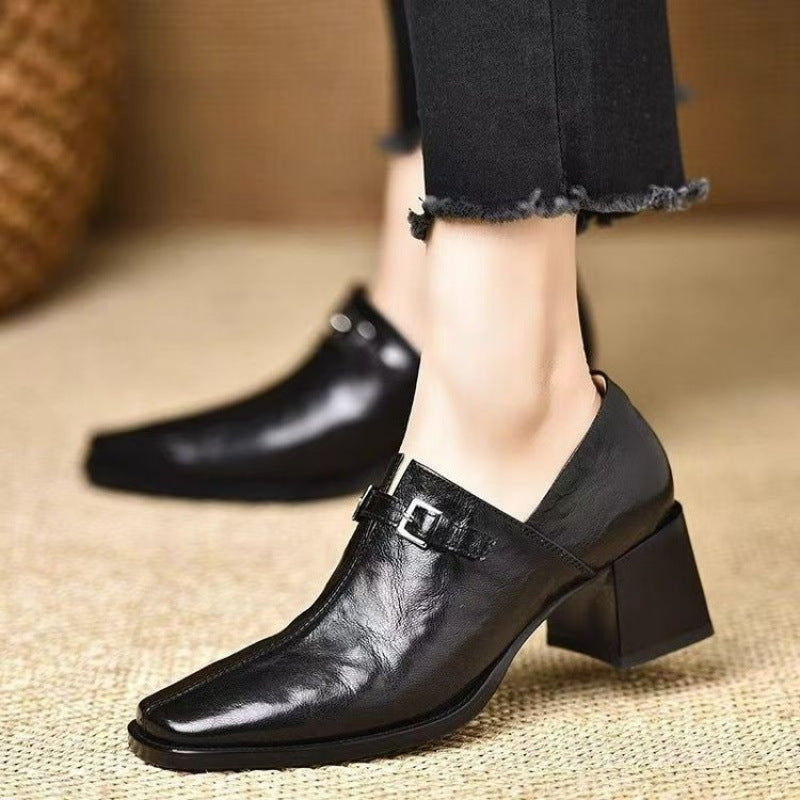 Sarah Express Square Toe Wedge Buckle Dress Boots