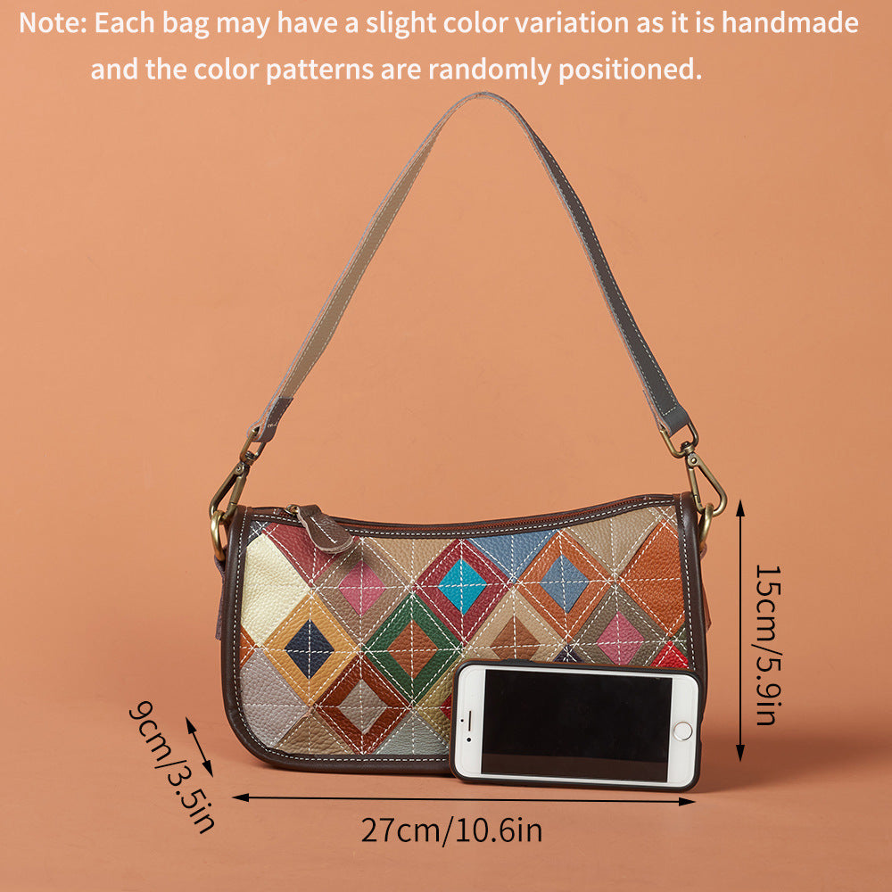 Sarah Express Vintage Patchwork Cowhide Leather Shoulder Bag