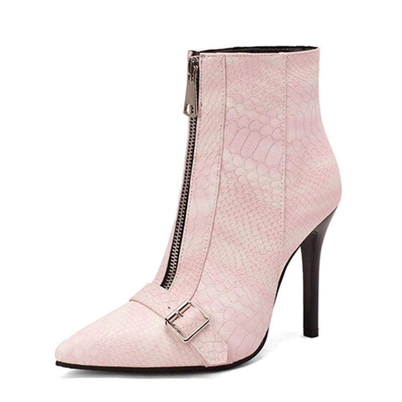 Sarah Express Front Zipper Belt Buckle Stiletto Boots