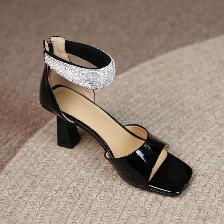 Sarah Express Patent Leather Open Toe Block Sandals