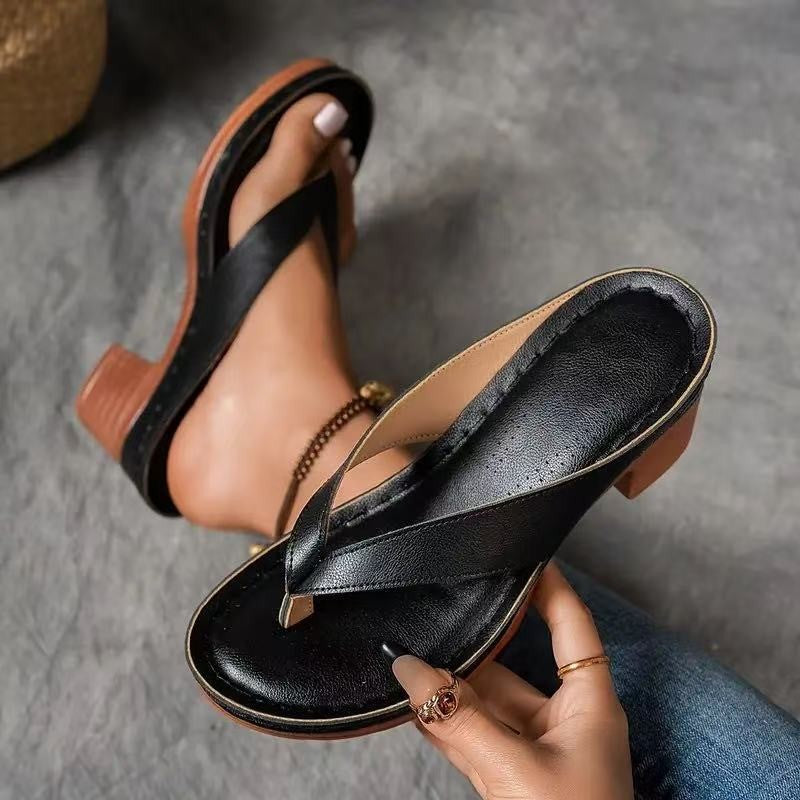 Sarah Express Women's Square Heel Wedge Sandals Black