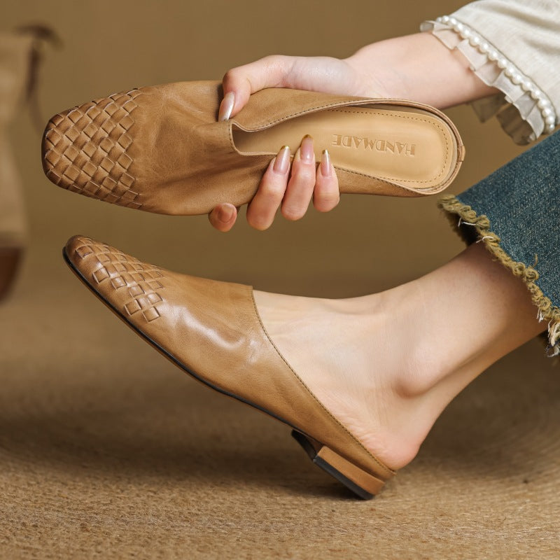 Sarah Express Handmade Vintage Flat Leather Slip-On Sandals