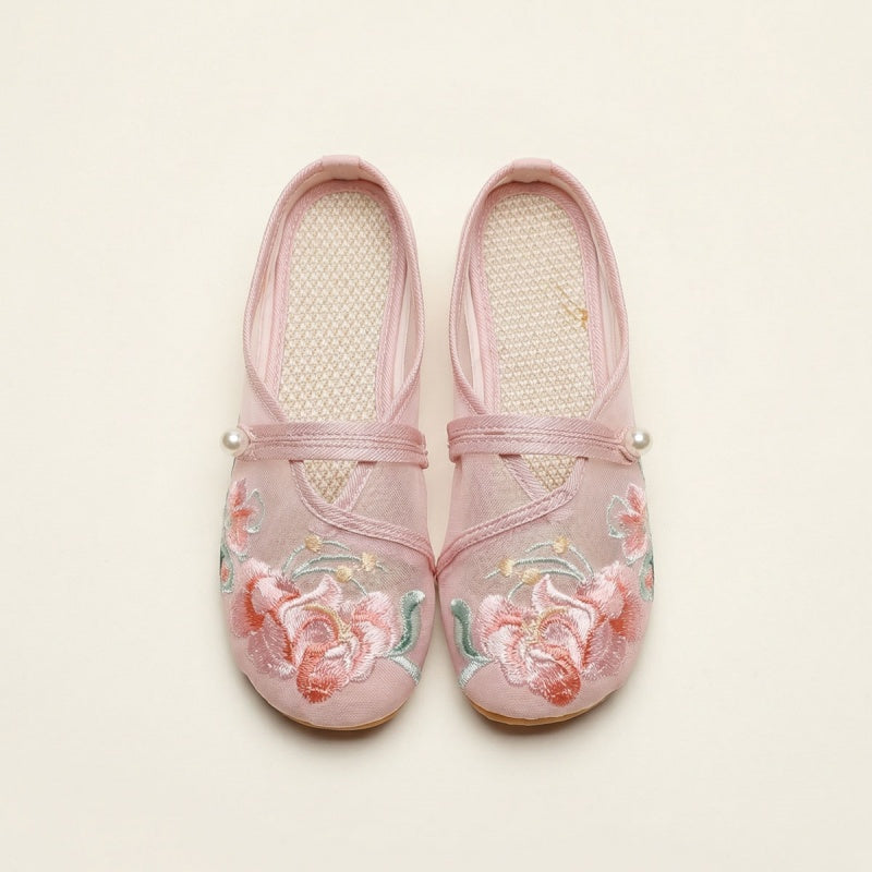 Sarah Express Embroidered Mesh Retro Low Heel Sandals