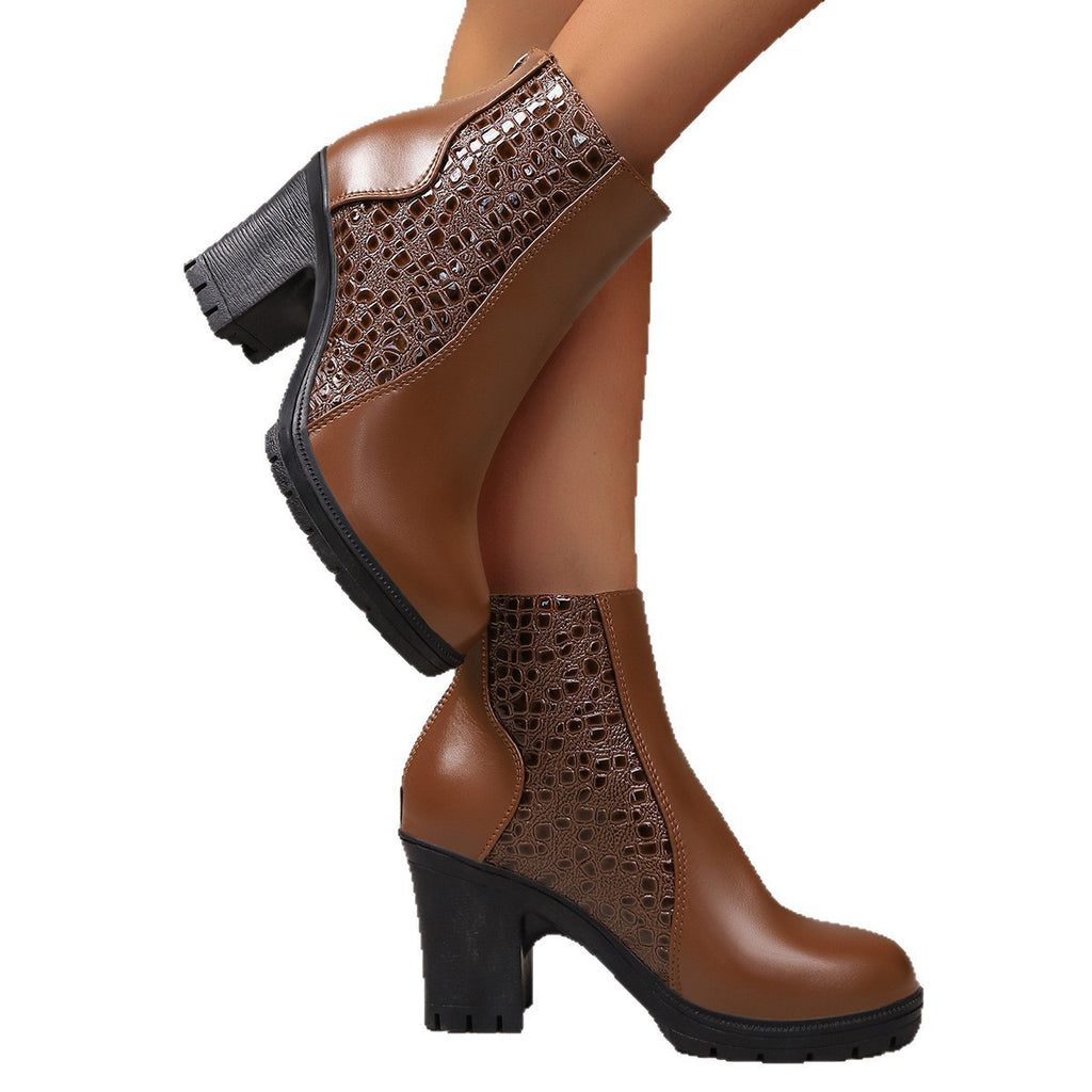 Sarah Express Chunky Heel Back Zipper Ankle Boots