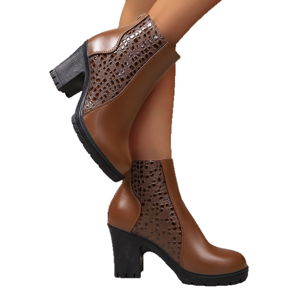 Sarah Express Chunky Heel Back Zipper Ankle Boots
