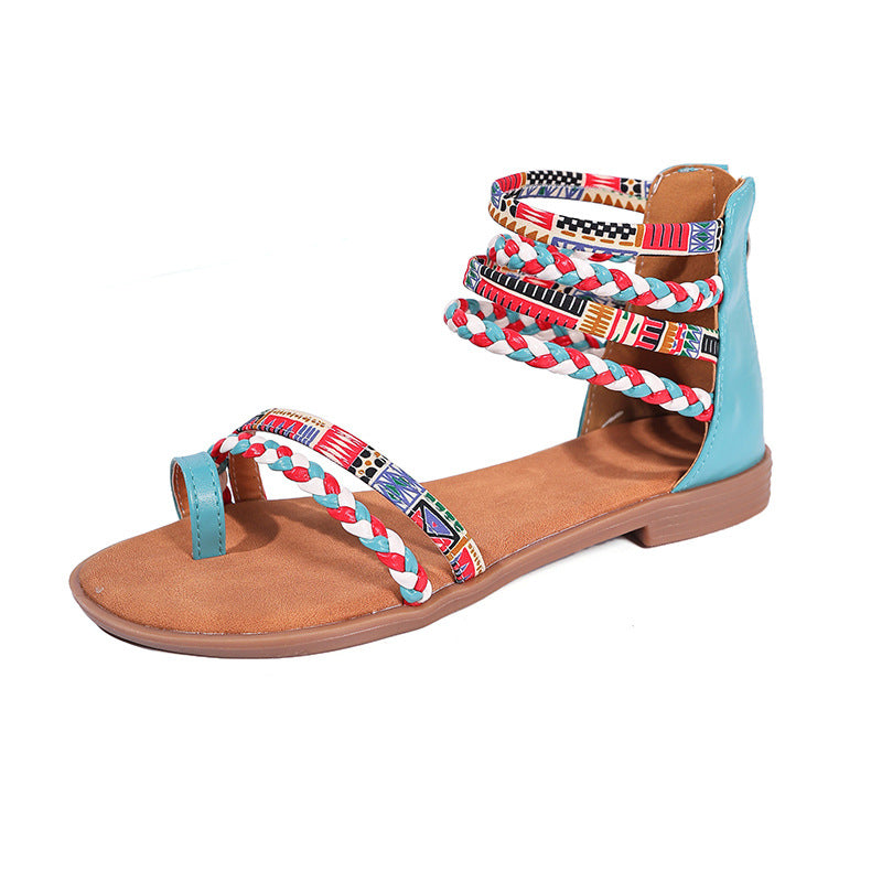 Sarah Express Ethnic Style Woven Strap Flat Sandals
