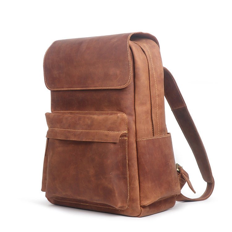 Sarah Express Retro Cowhide Leather Vertical Backpack