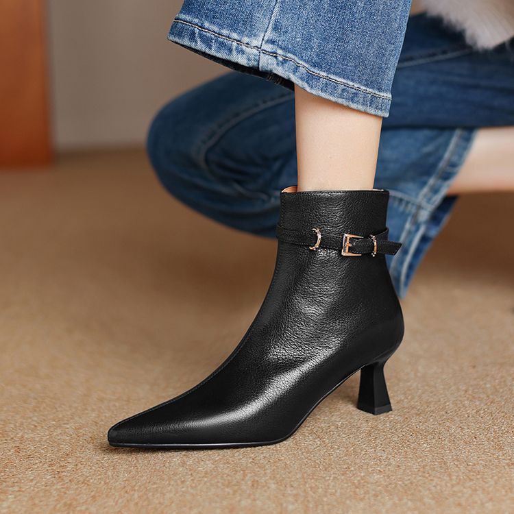 Sarah Express Sheepskin Pointed Toe Stiletto Ankle Boots