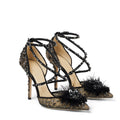 Sarah Express Rhinestone Lace Pointed Toe Stiletto Pumps Black