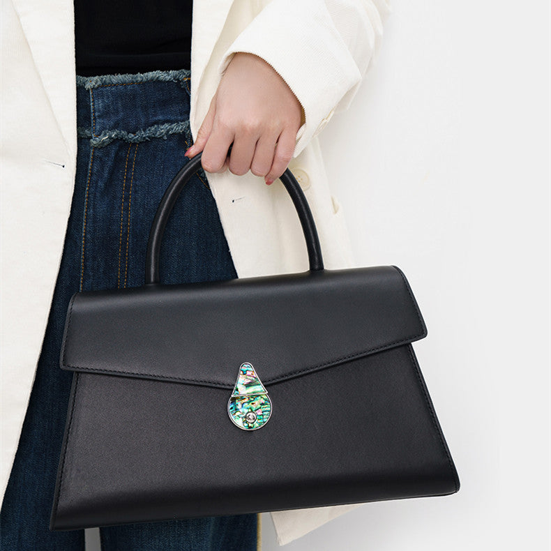 Sarah Express Structured Leather Messenger Bag Flap Latch