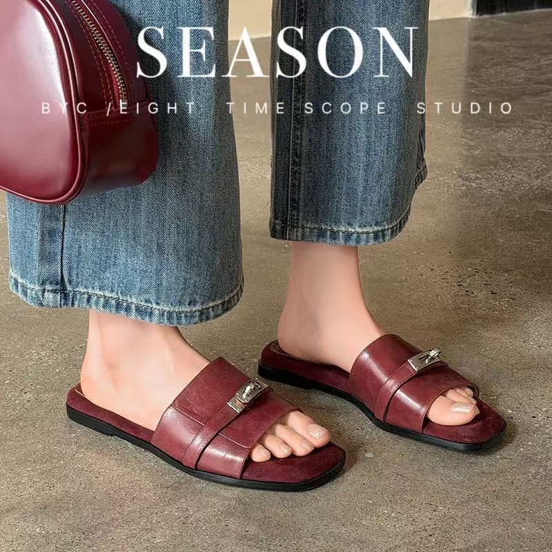 Sarah Express Handmade Full-Grain Leather Buckle Slide Sandals