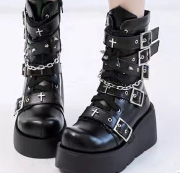 Sarah Express Chunky Round-Toe Platform Wedge Ankle Boots