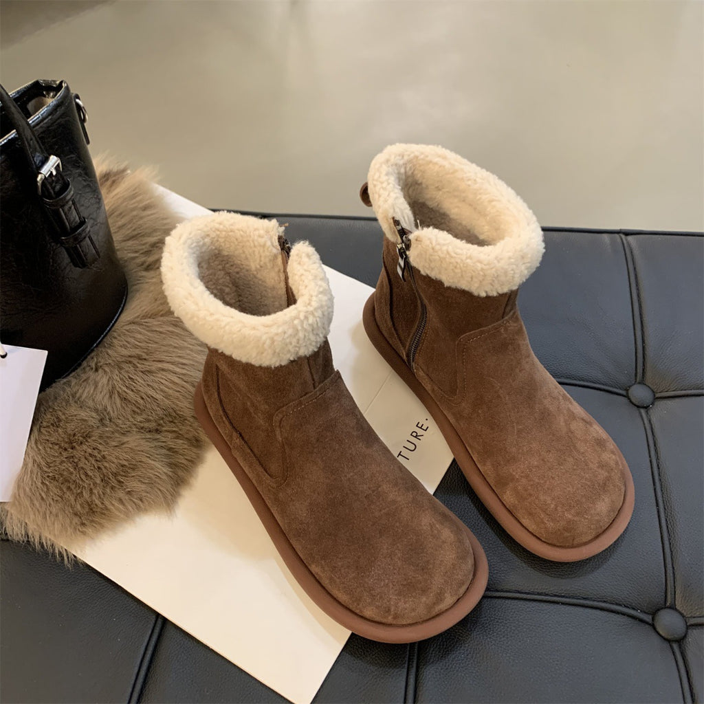 Sarah Express Women's Retro Furry Ankle Boots Coffee