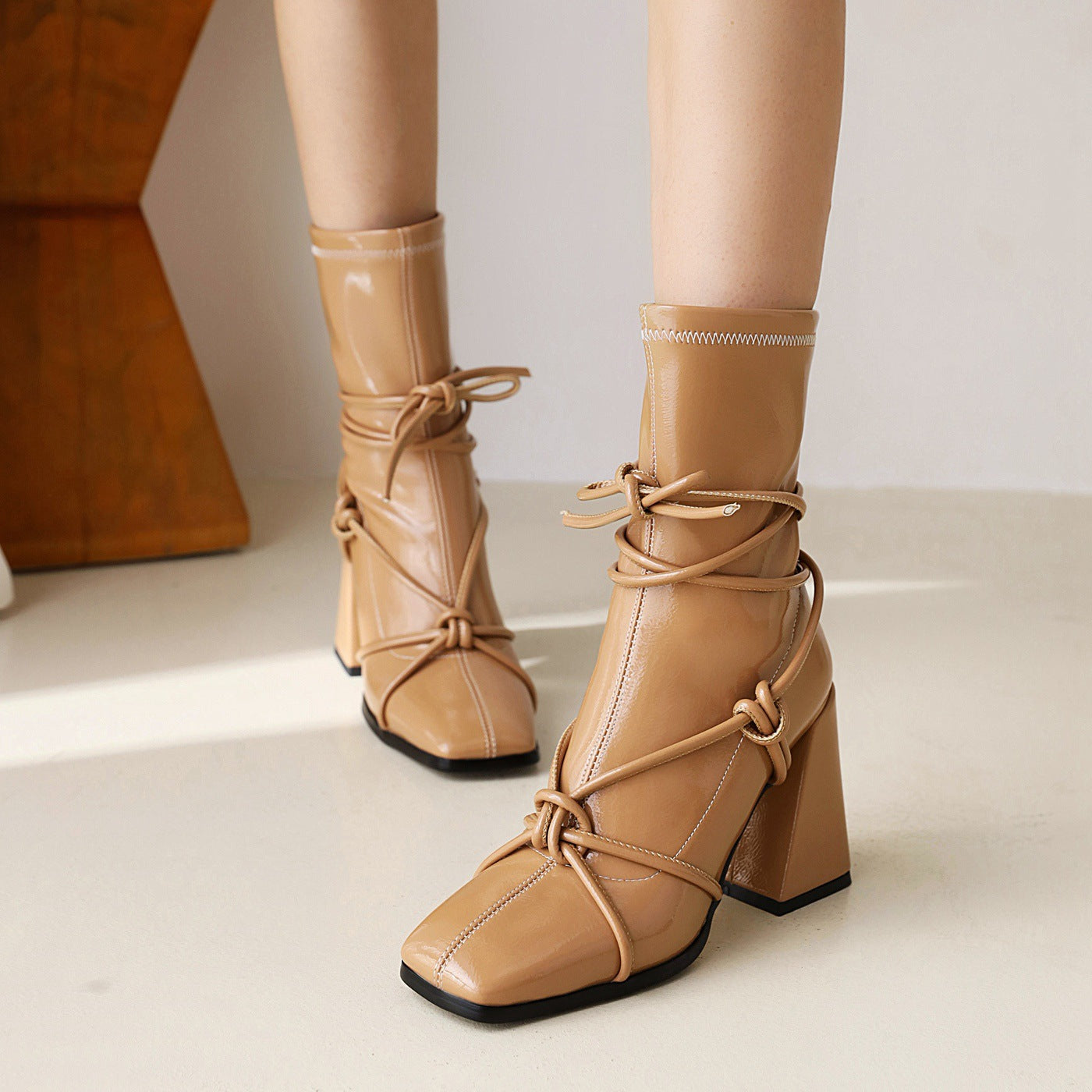 Sarah Express Square Toe Lace Up Ankle Boots