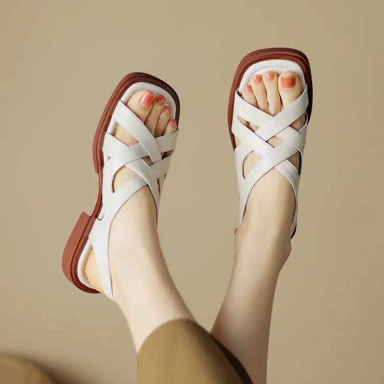 Sarah Express Patent Leather Square Toe Cross Strap Sandals