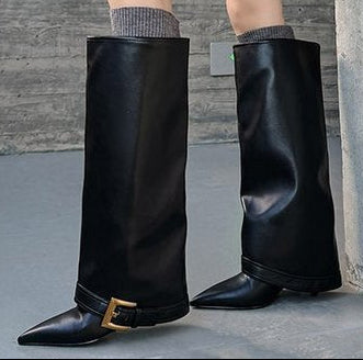 Sarah Express Pointed Toe High Heel Buckle Boots
