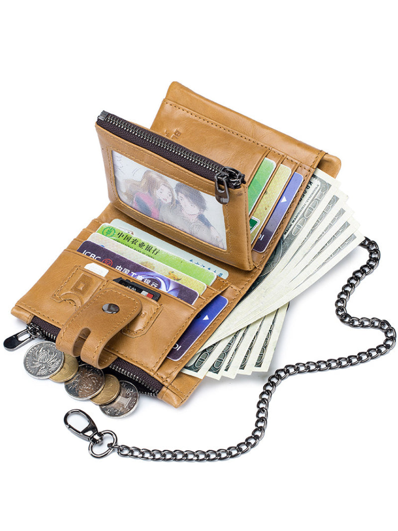 Sarah Express Retro Genuine Leather Bifold Chain Wallet