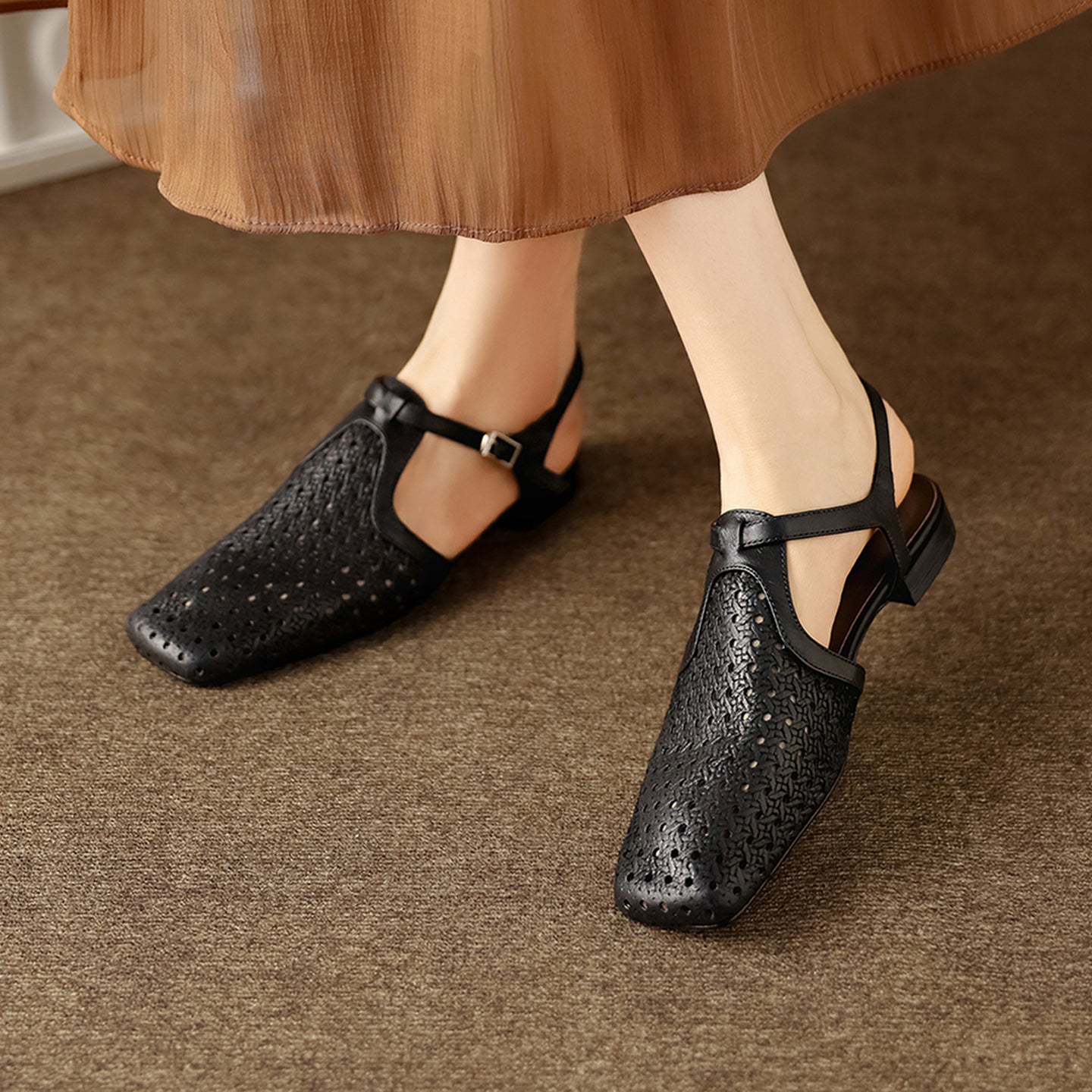 Sarah Express Perforated Leather Slingback Flat Sandals