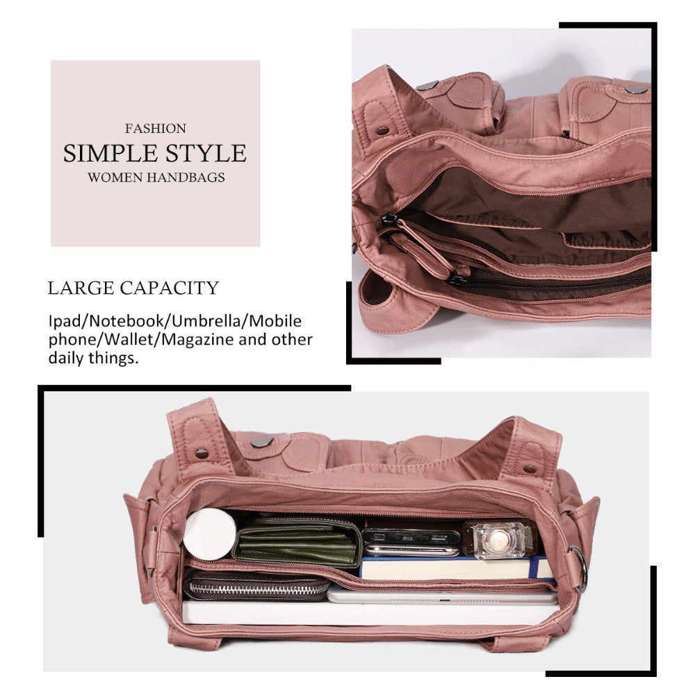 Sarah Express Soft Leather Multi-Pocket Messenger Bag