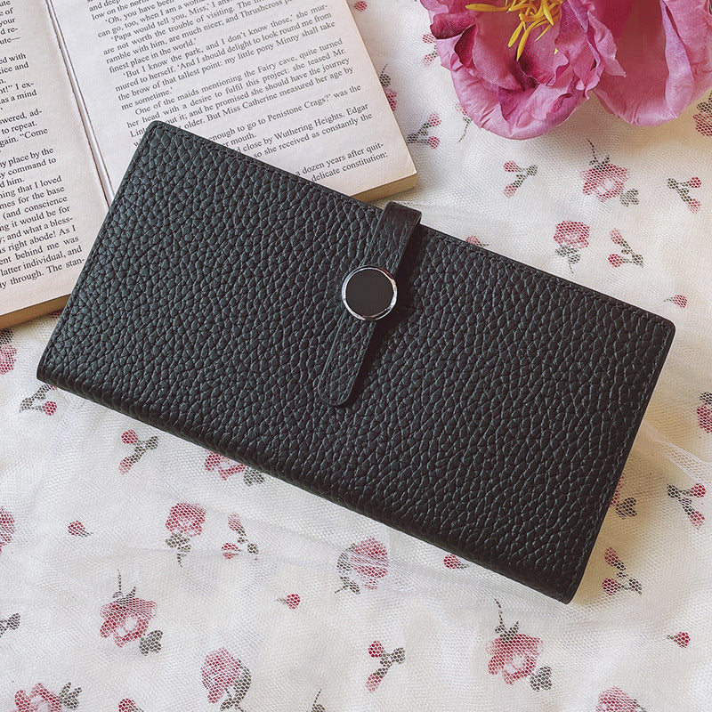 Sarah Express Lychee Pattern Long Leather Wallet Black