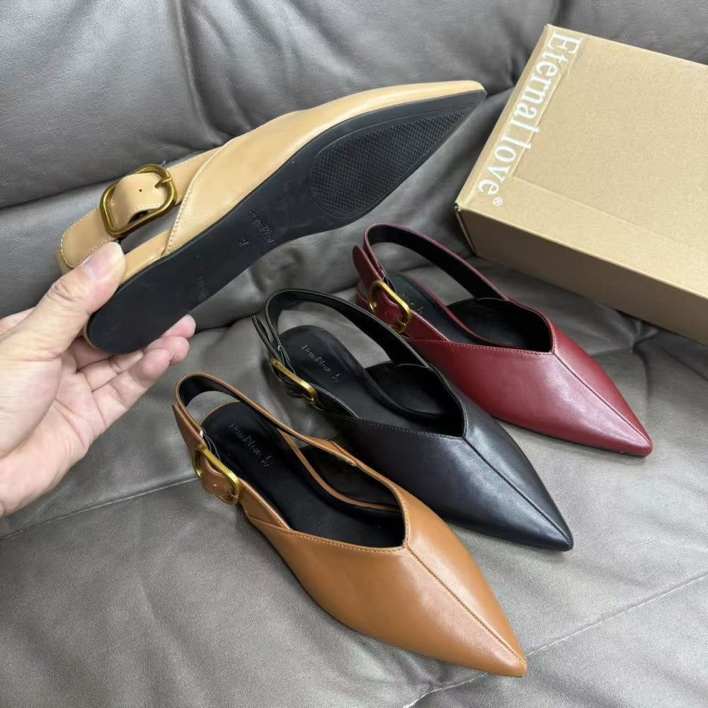 Sarah Express Pointed Toe Buckle Strap Flat Pumps