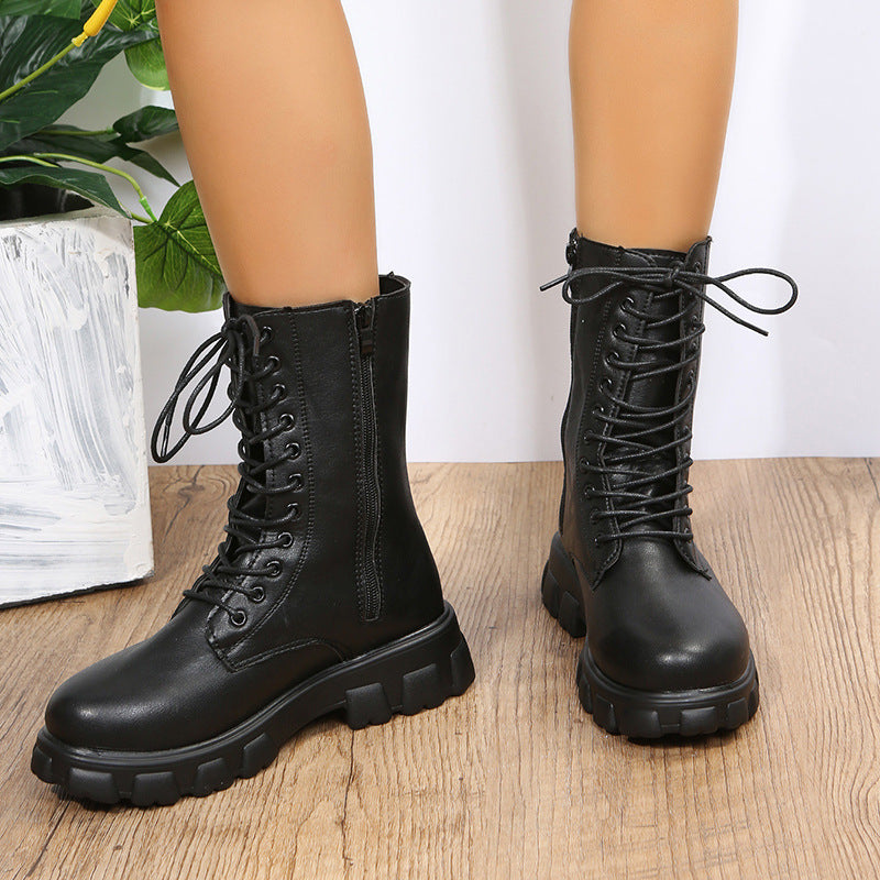 Sarah Express Women's Round Toe Lace-Up Ankle Boots Black