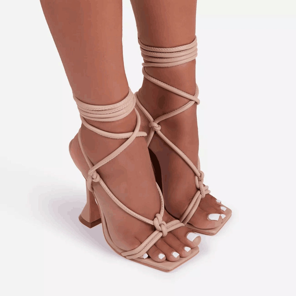Sarah Express Strappy Square Toe Stiletto Sandals