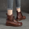 Sarah Express Women's Lace-Up Chunky Heel Ankle Boots Brown With Velvet