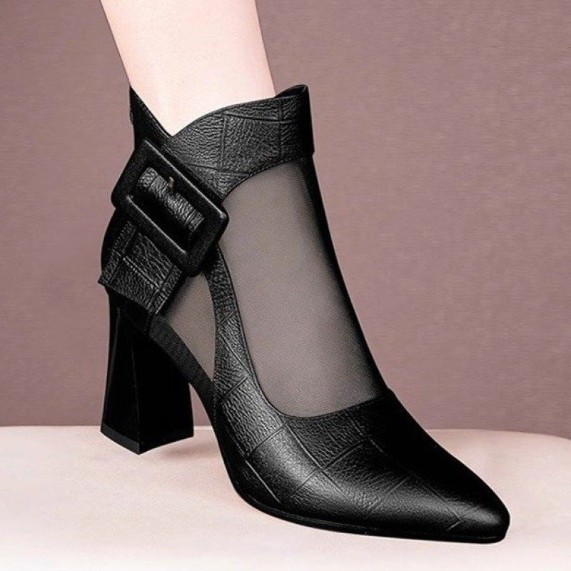 Sarah Express British Style Cutout Chunky Heel Boots