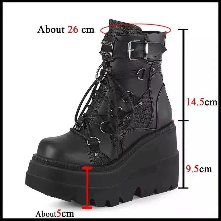 Sarah Express Platform Gothic Mid-Calf Lace-Up Boots